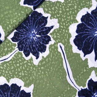 Viskose - Jaquard - große Blüte - blau - khaki