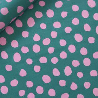 Baumwolle - beschichtet - große Punkte - grün - pink
