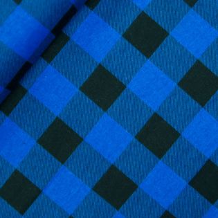 Baumwolle - Blusenstoff - Flanell - Karo - royalblau - schwarz