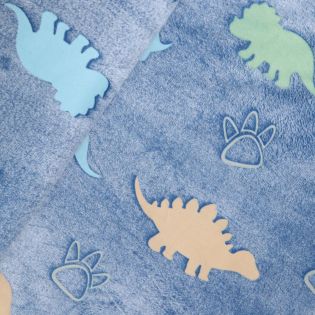 Wellnessfleece - Glow in the Dark -Dinos - hellblau