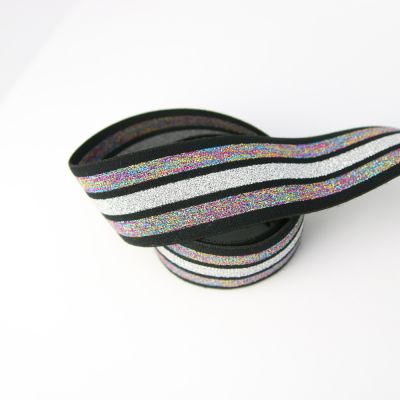 Gummiband - 40 mm - silber - multi - gestreift