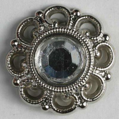 Öse - 20 mm - Metall - Blume - Glitzerstein - silber